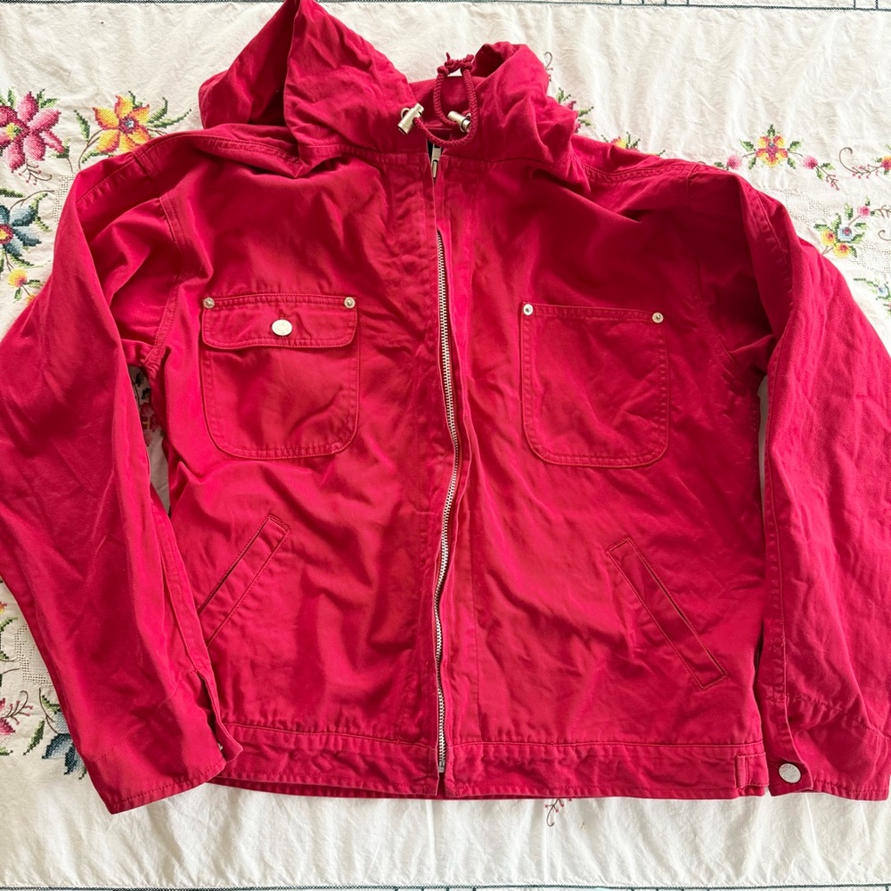 Vintage Red minimalist Hooded Jacket
